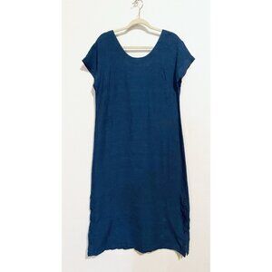 Poetry Anthropologie Dress Womens 10 Blue Linen Maxi Scoop Neck Lagenlook Boho